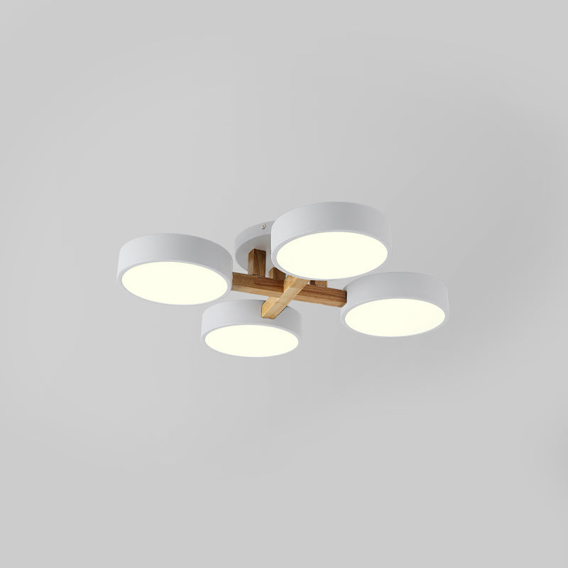 Nordic Round Ceiling Light Wood Macaron LED Flush Mount Light for Living Room