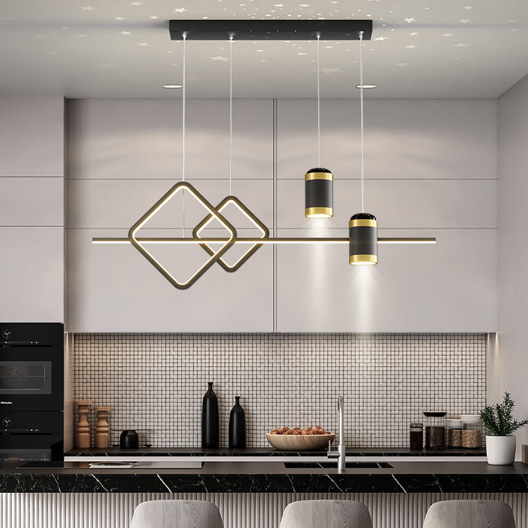 Contemporary Style Linear Island Lighting Metal Island Lighting Fixtures in Black