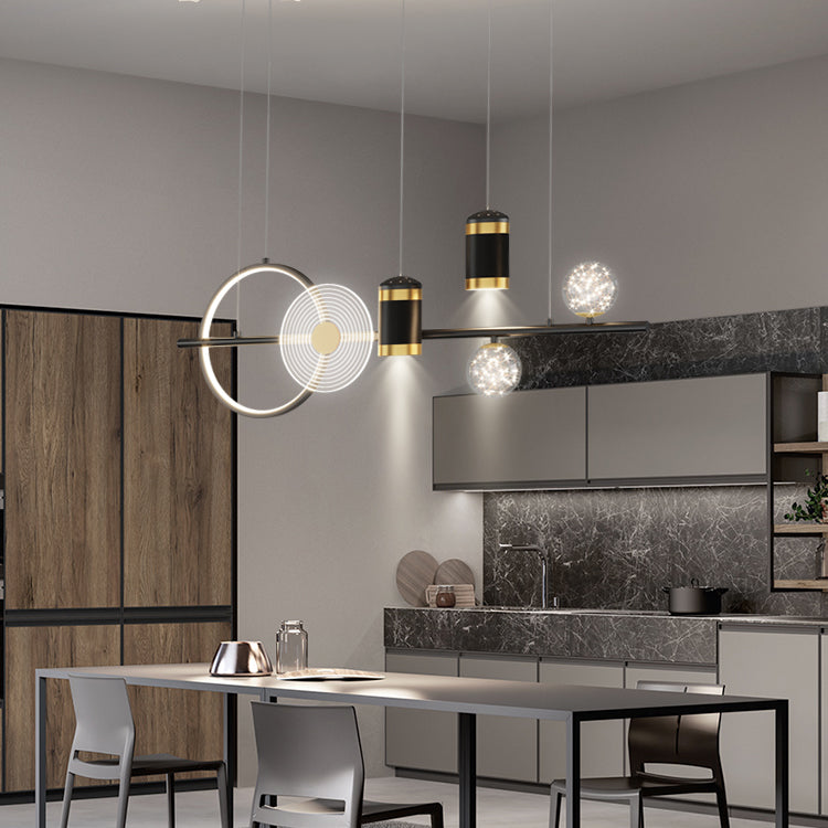 Contemporary Style Linear Island Lighting Metal Island Lighting Fixtures in Black