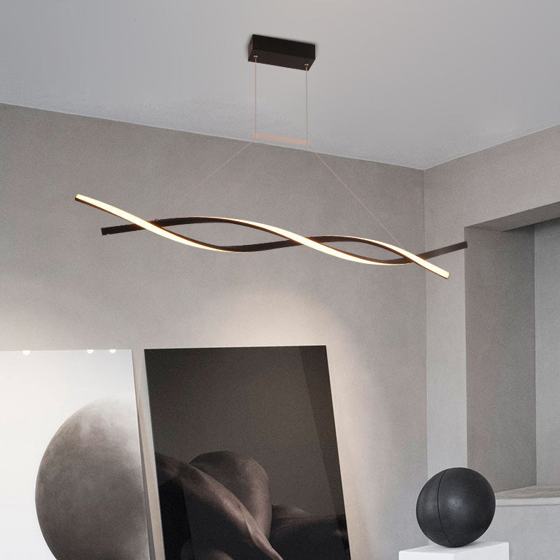 2-Lights Linear Island Light Nordic Aluminum LED Island Pendant for Living Room