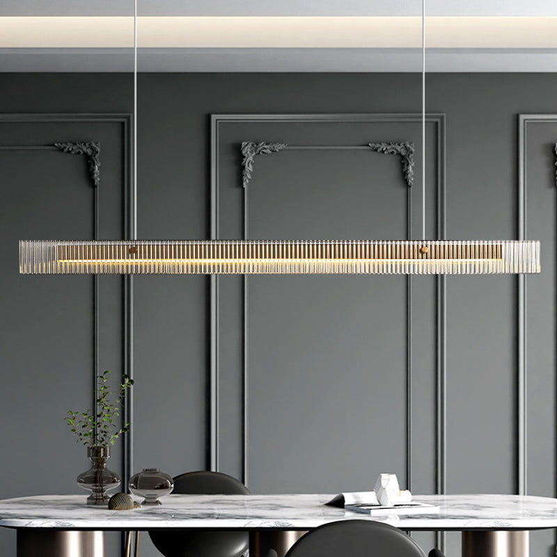 Straight Island Light Modern Metal LED Island Pendant with Glass for Living Room