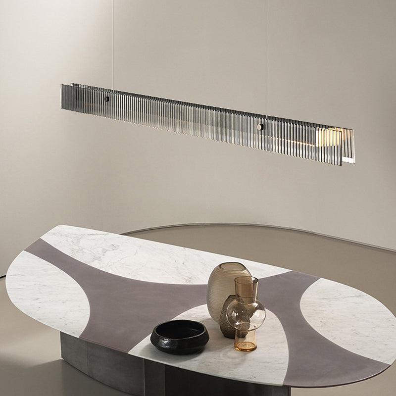 Straight Island Light Modern Metal LED Island Pendant with Glass for Living Room