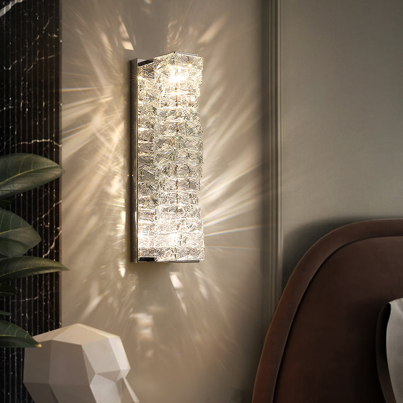 Modern Style Wall Sconce 1-Light Wall Mount Lamp with Crystal Shade for Bedroom