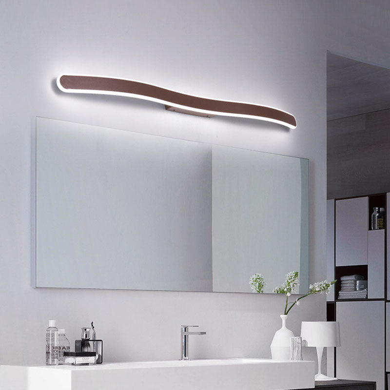 Metal Linear Shape Wall Light Modern 1 Light Mirror Wall Mount Light Fixture in Brown