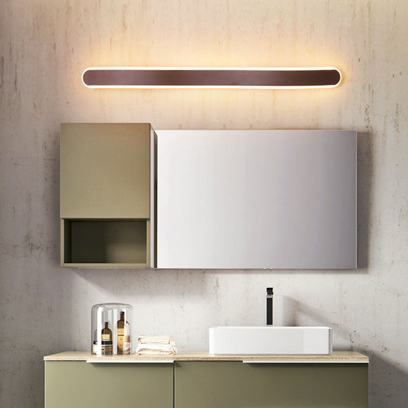 Metal Linear Shape Wall Light Modern 1 Light Mirror Wall Mount Light Fixture in Brown