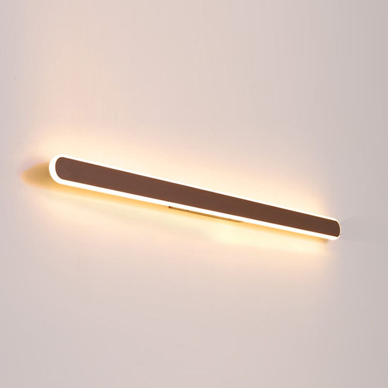 Metal Linear Shape Wall Light Modern 1 Light Mirror Wall Mount Light Fixture in Brown