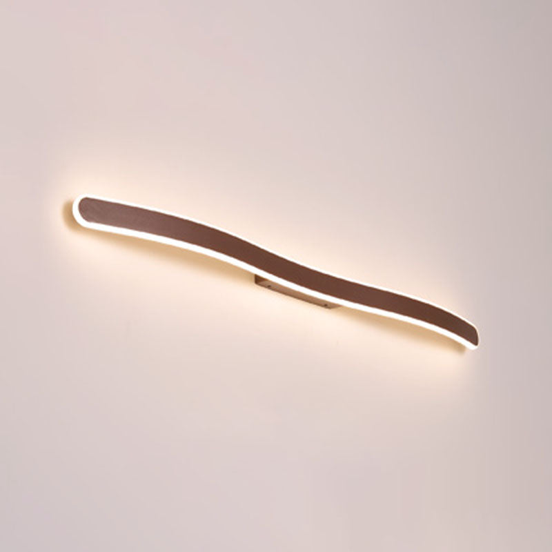 Metal Linear Shape Wall Light Modern 1 Light Mirror Wall Mount Light Fixture in Brown