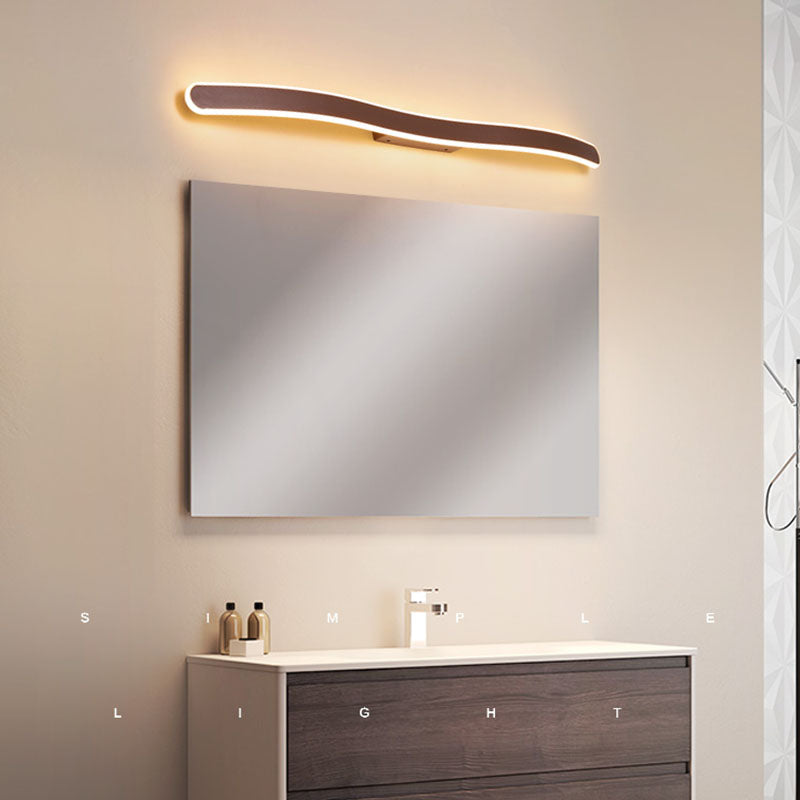 Metal Linear Shape Wall Light Modern 1 Light Mirror Wall Mount Light Fixture in Brown