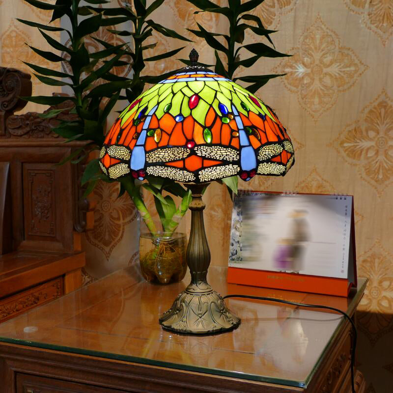 Tiffany Style Table Lamp 1-Light Desk Lamp with Glass Shade for Bedside
