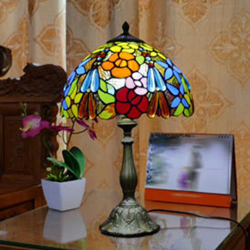 Tiffany Style Table Lamp 1-Light Desk Lamp with Glass Shade for Bedside