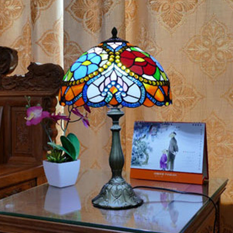 Tiffany Style Table Lamp 1-Light Desk Lamp with Glass Shade for Bedside