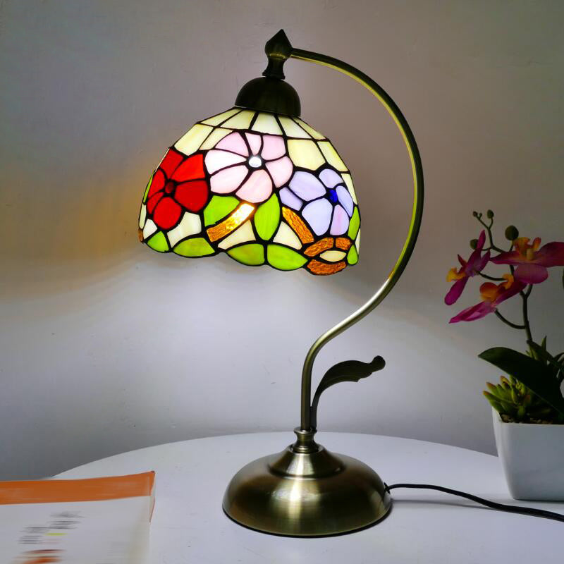 Tiffany Style Table Lamp 1-Light Desk Light with Glass Shade for Bedroom