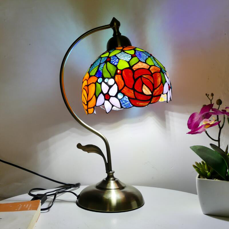Tiffany Style Table Lamp 1-Light Desk Light with Glass Shade for Bedroom