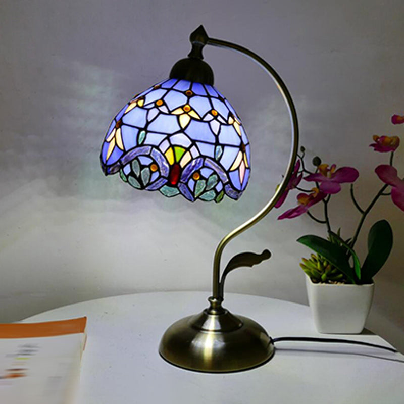 Tiffany Style Table Lamp 1-Light Desk Light with Glass Shade for Bedroom