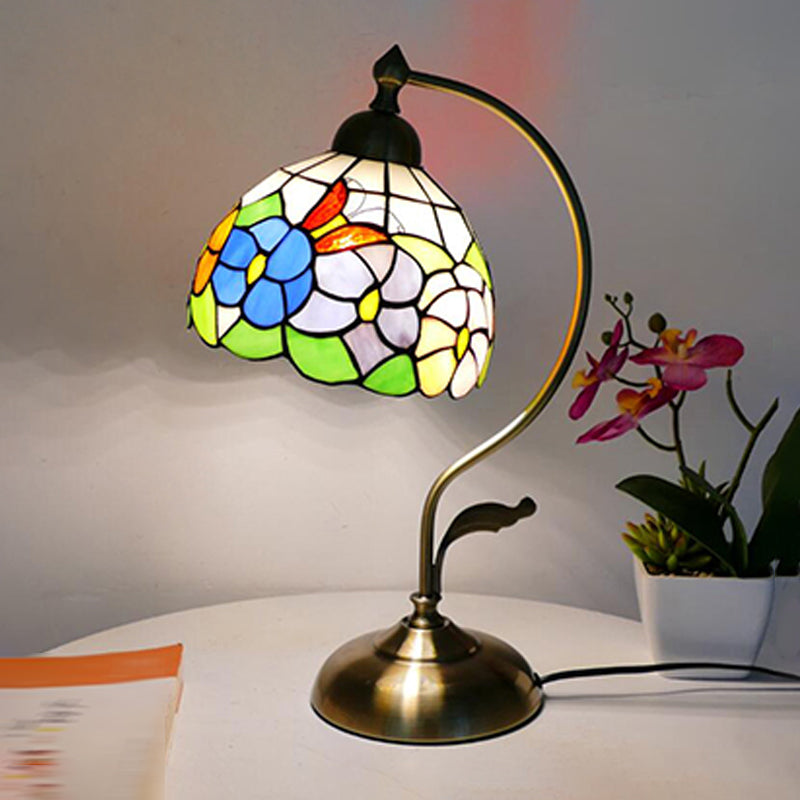 Tiffany Style Table Lamp 1-Light Desk Light with Glass Shade for Bedroom