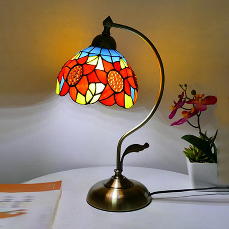 Tiffany Style Table Lamp 1-Light Desk Light with Glass Shade for Bedroom