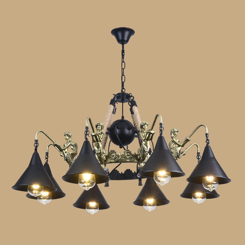 Industrial Geometric Chandelier Lights Rope Chandelier Lighting Fixtures in Black