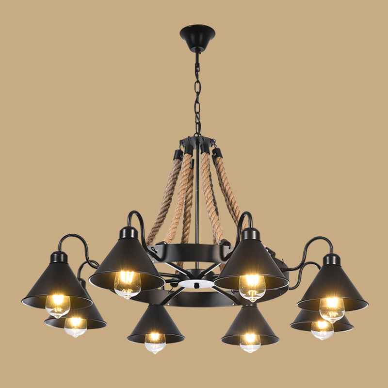 Industrial Geometric Chandelier Lights Rope Chandelier Lighting Fixtures in Black