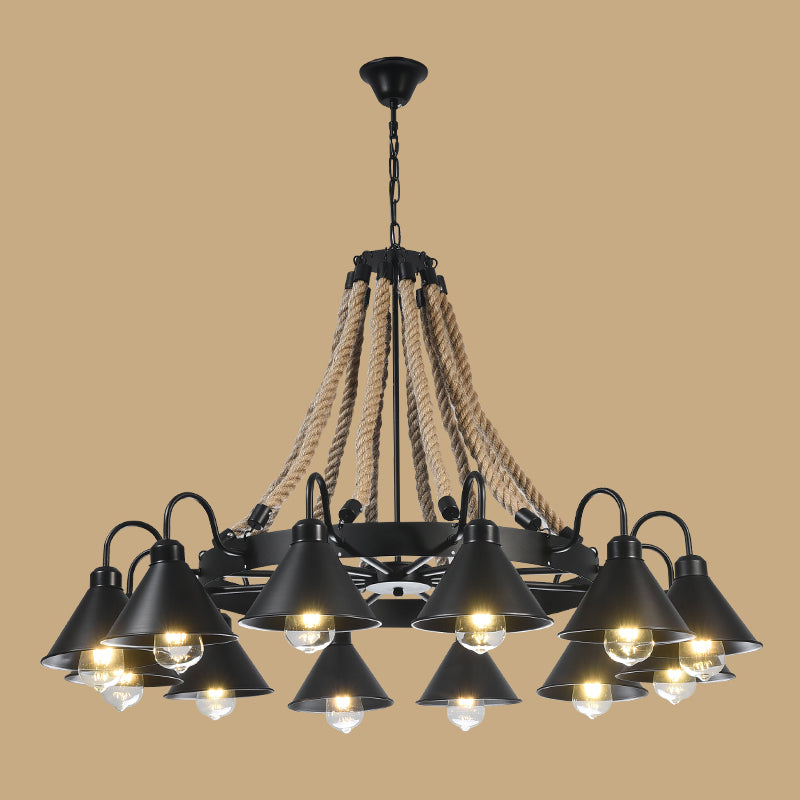 Industrial Geometric Chandelier Lights Rope Chandelier Lighting Fixtures in Black