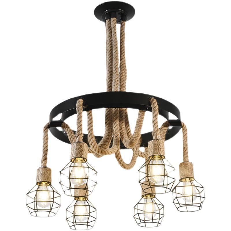 Industrial Geometric Chandelier Lights Rope Chandelier Lighting Fixtures in Black