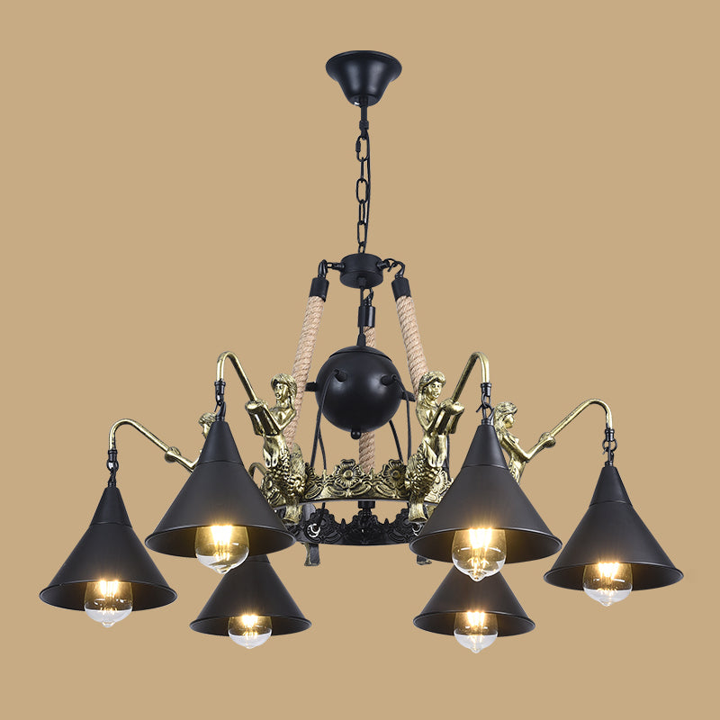 Industrial Geometric Chandelier Lights Rope Chandelier Lighting Fixtures in Black