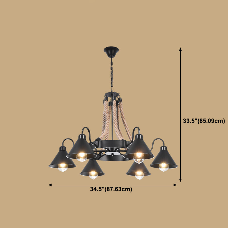 Industrial Geometric Chandelier Lights Rope Chandelier Lighting Fixtures in Black