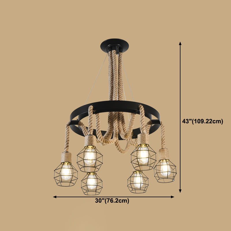 Industrial Geometric Chandelier Lights Rope Chandelier Lighting Fixtures in Black