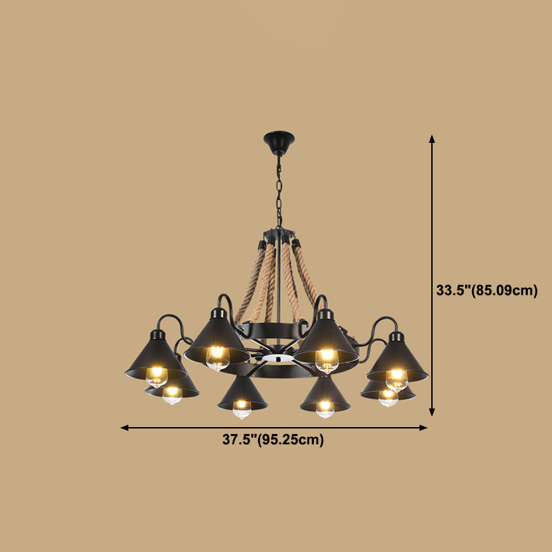 Industrial Geometric Chandelier Lights Rope Chandelier Lighting Fixtures in Black