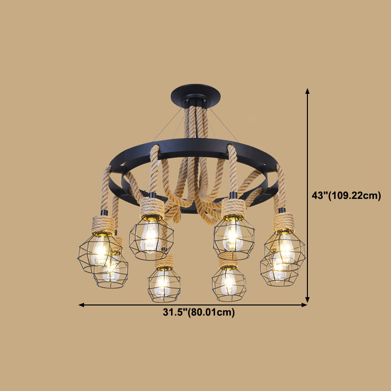 Industrial Geometric Chandelier Lights Rope Chandelier Lighting Fixtures in Black