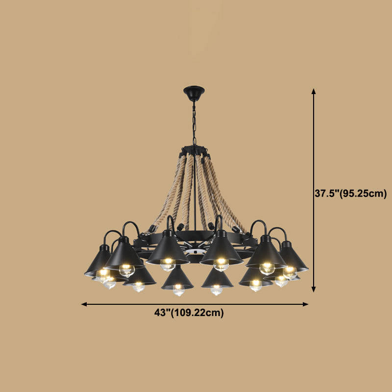 Industrial Geometric Chandelier Lights Rope Chandelier Lighting Fixtures in Black