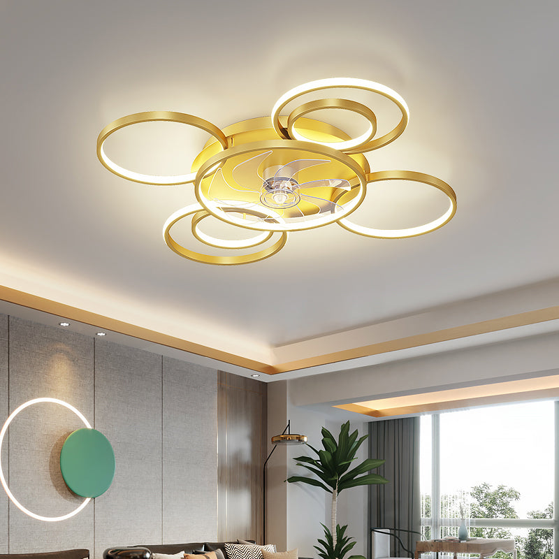 Contemporary Circle Ceiling Fan Light Metal LED Ceiling Fan for Living Room