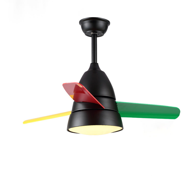 Metal Flush Mount Fan Lamp Macaroon Style LED 3 Gears Ceiling Fan Light for Living Room