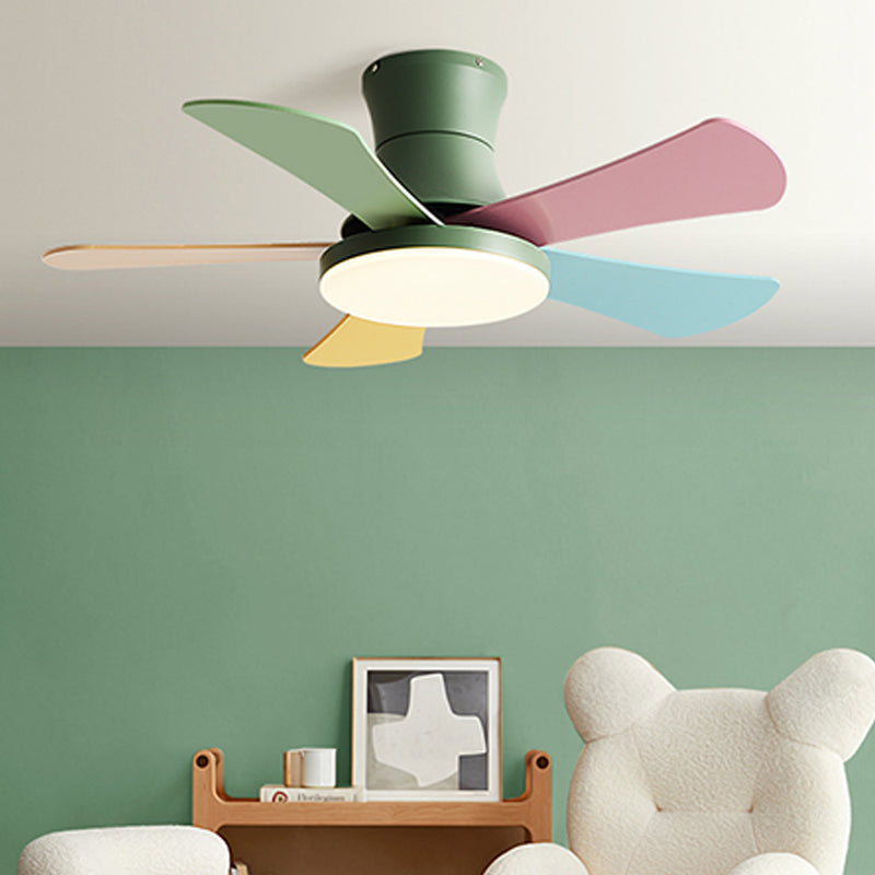 Metal Colorful LED Flush Mount Fan Lamp 3 Gears Children Ceiling Fan Light for Living Room
