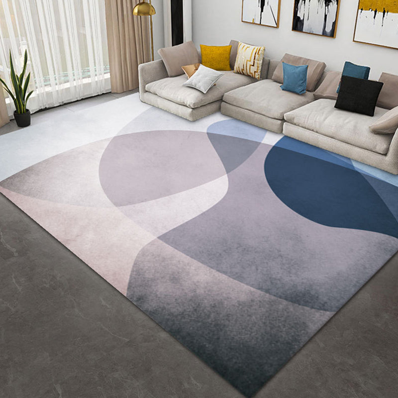 Light Blue Graphic Rug Polyester Modern Indoor Rug Non-Slip Backing Rug for Drawing Room