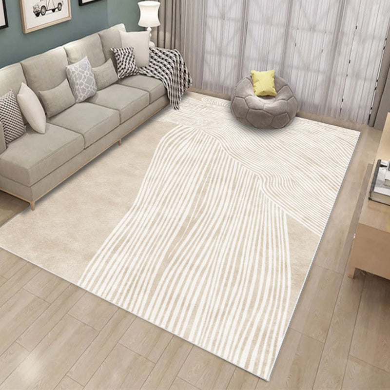 Beige Curve Carpet Polyester Casual Carpet Non-Slip Backing Carpet for Drawing Room