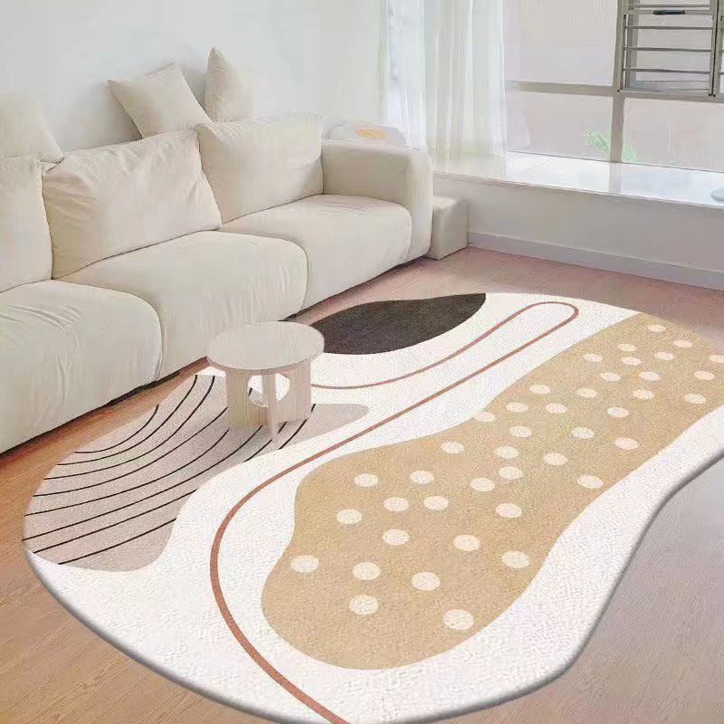 White Color Block Rug Polyester Modern Rug Stain Resistant Rug for Living Room