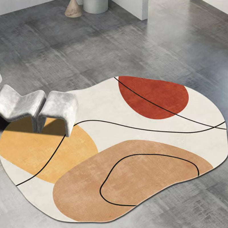 White Color Block Rug Polyester Modern Rug Stain Resistant Rug for Living Room