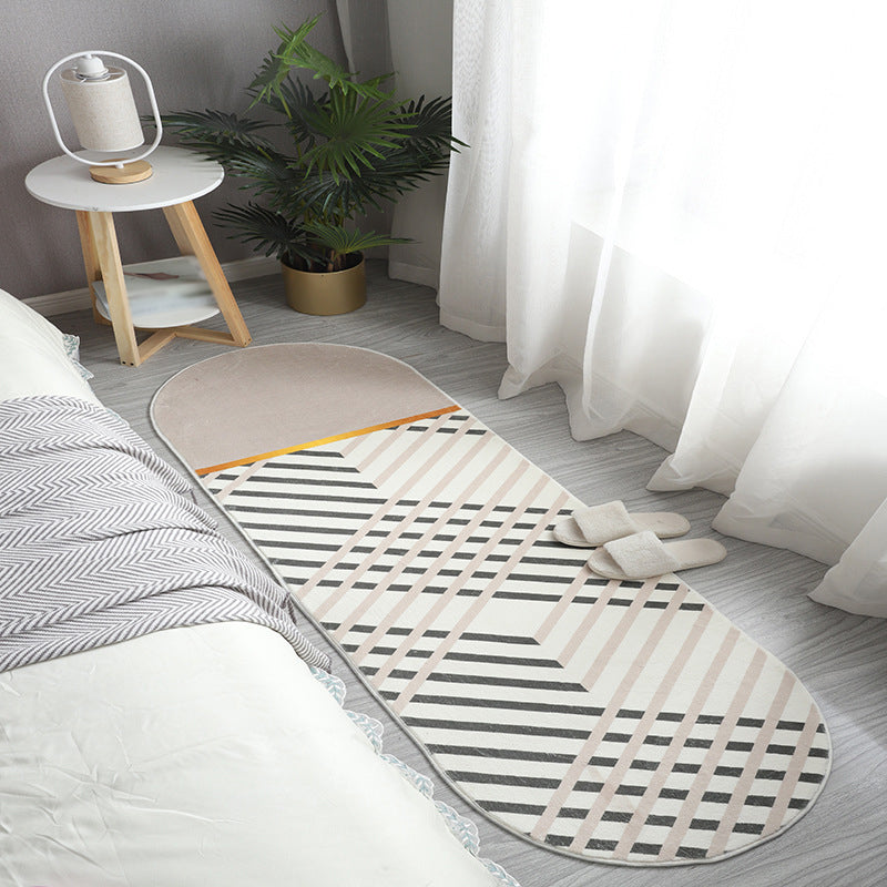 Green Casual Carpet Polyester Stripe Carpet Non-Slip Backing Rug for Drawing Room