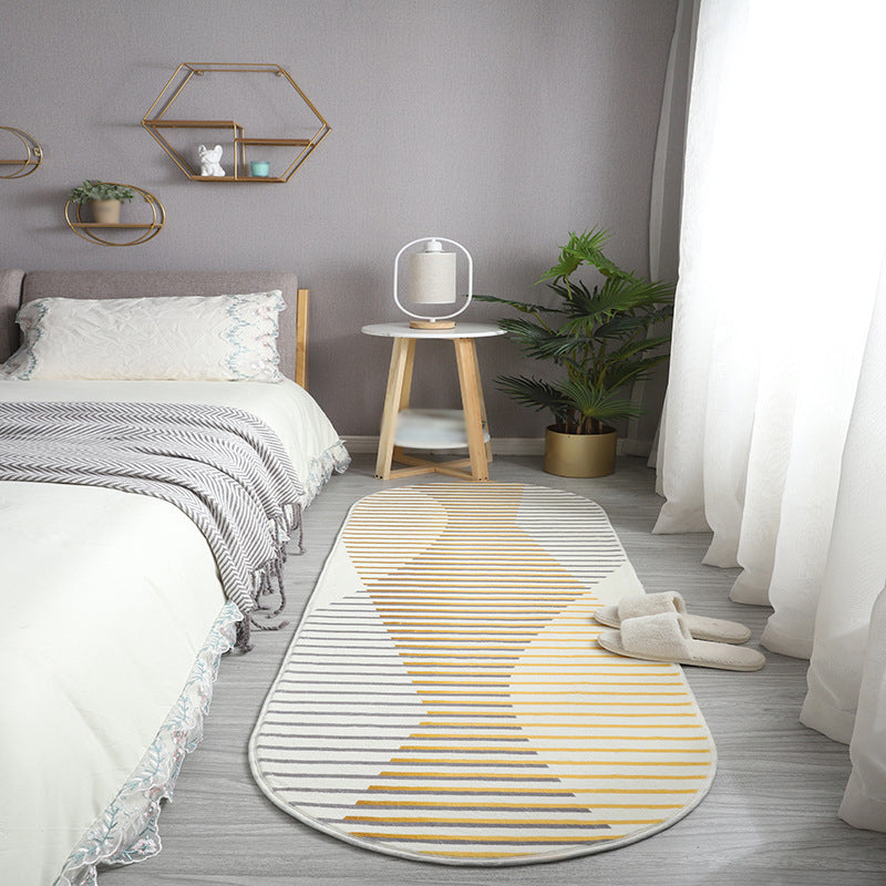 Green Casual Carpet Polyester Stripe Carpet Non-Slip Backing Rug for Drawing Room