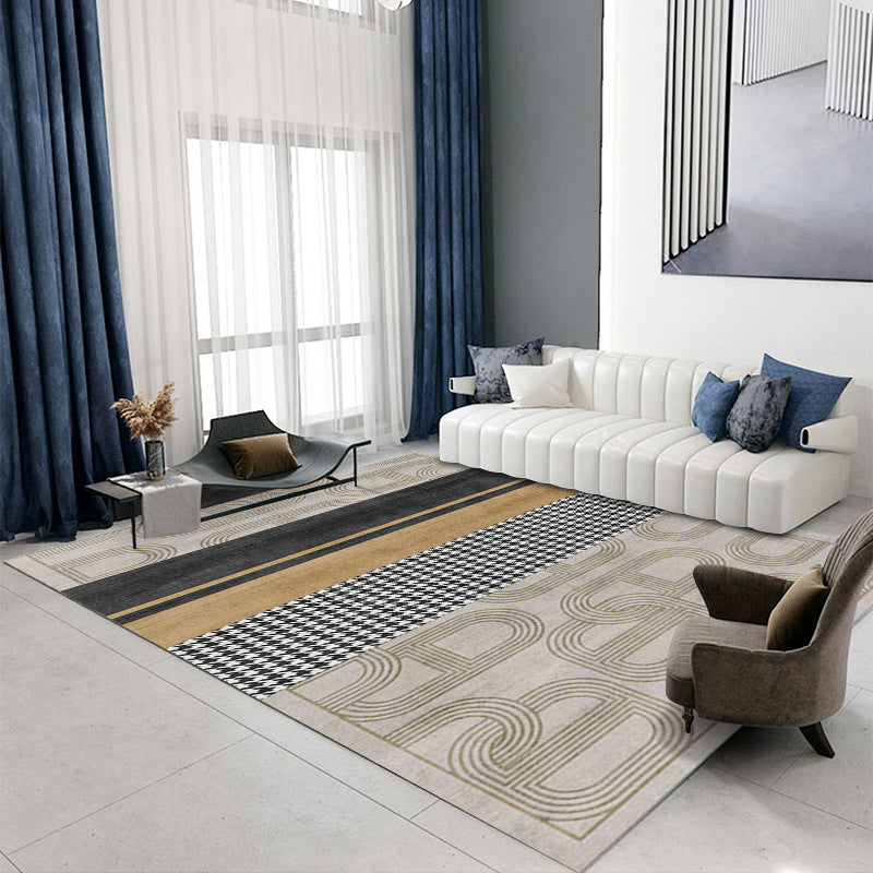 Gray Modern Rug Polyester Extravagant Rug Stain Resistant Rug for Home Decor