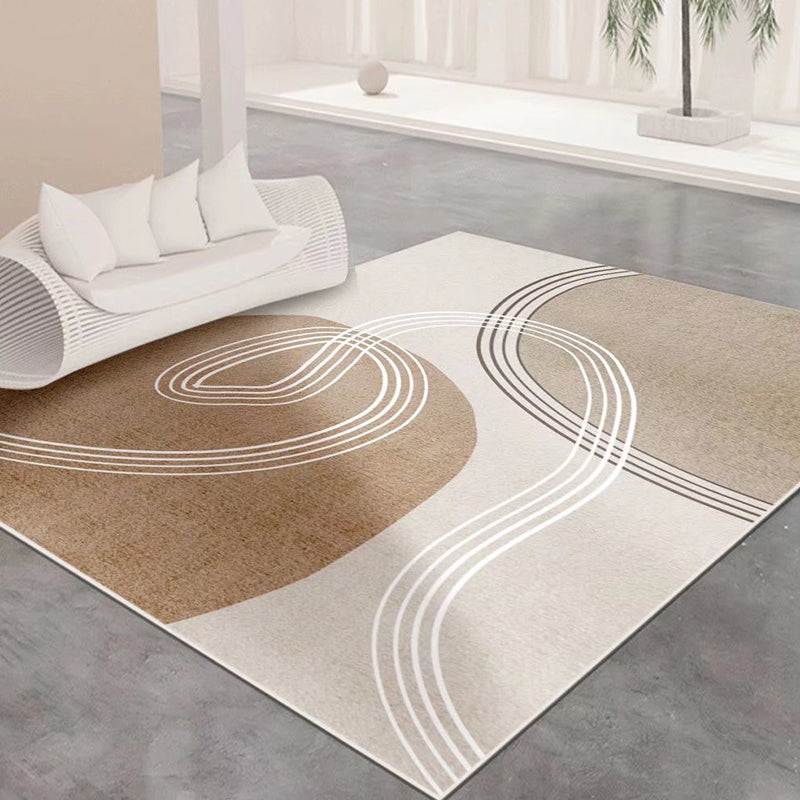 Beige Striped Rug Polyester Modern Rug Stain Resistant Rug for Living Room