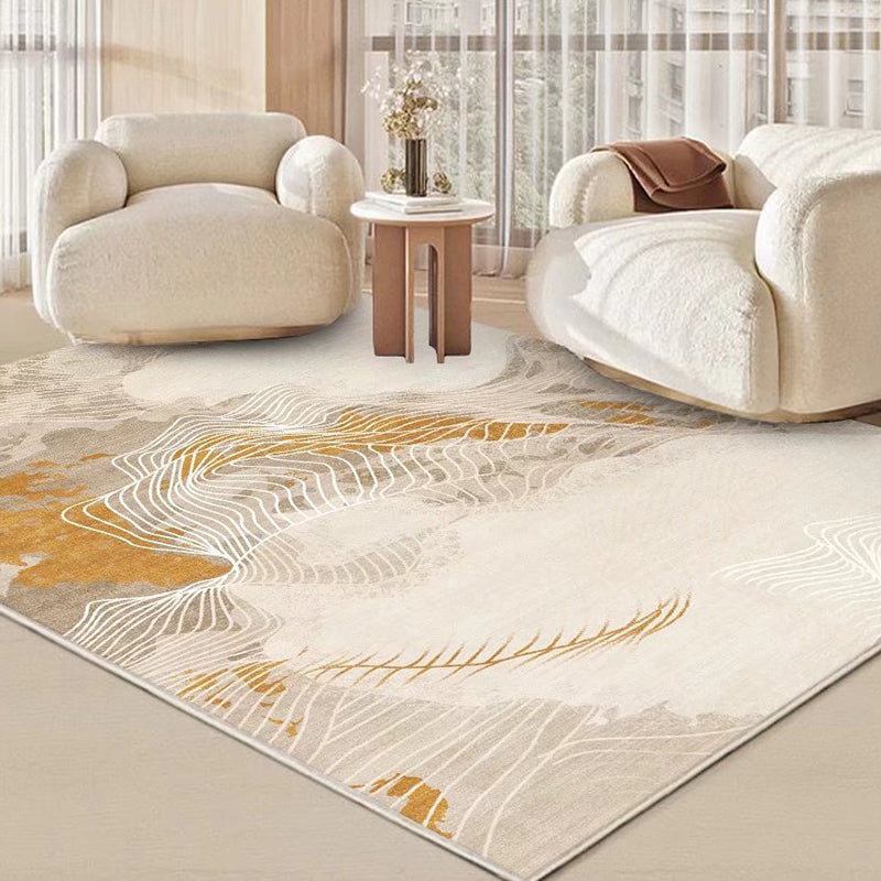 Beige Striped Rug Polyester Modern Rug Stain Resistant Rug for Living Room