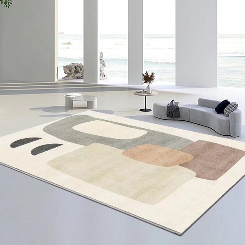 Beige Striped Rug Polyester Modern Rug Stain Resistant Rug for Living Room