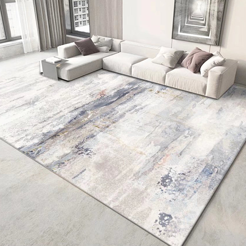 Beige Striped Rug Polyester Modern Rug Stain Resistant Rug for Living Room
