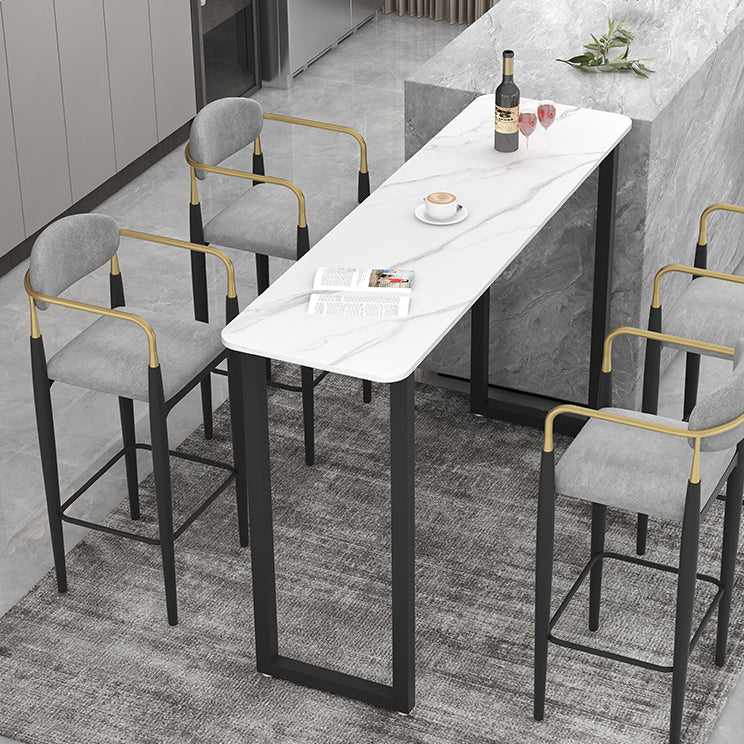 Modern Style Bar Table 42-inch Height Stone Top and Metal Pedestal Bistro Table