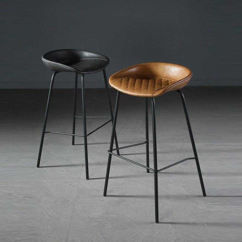 Industrial Matte Finish Leather Barstool Living Room Low Back Stool