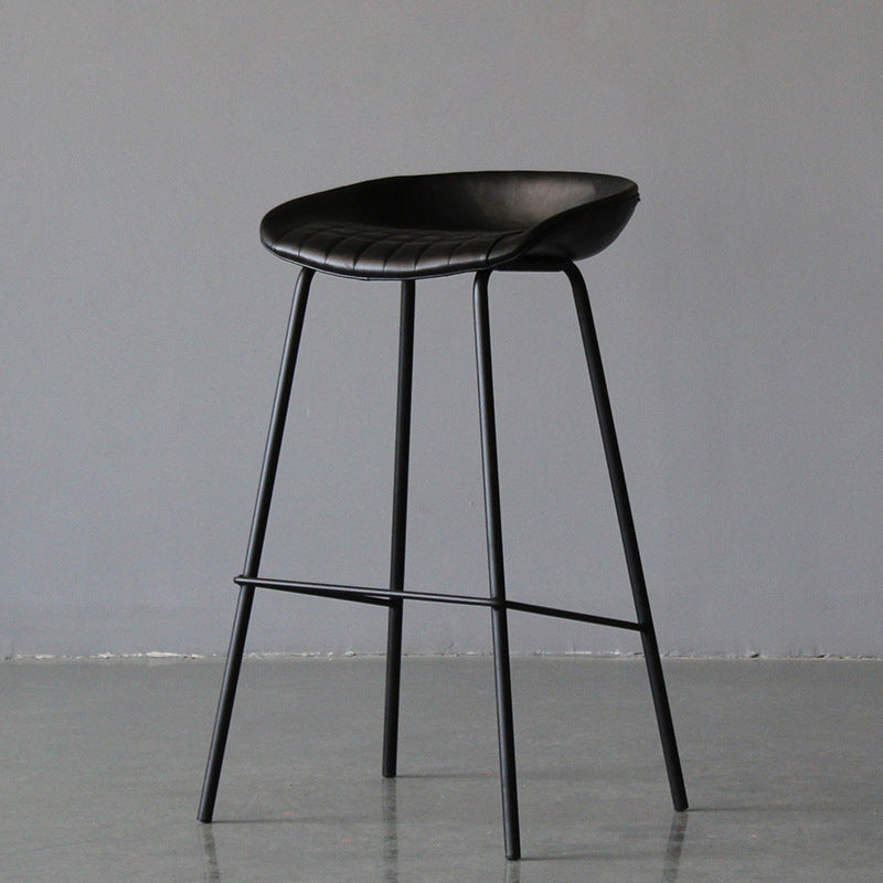 Industrial Matte Finish Leather Barstool Living Room Low Back Stool