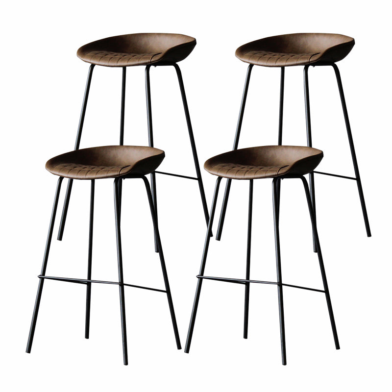 Industrial Matte Finish Leather Barstool Living Room Low Back Stool