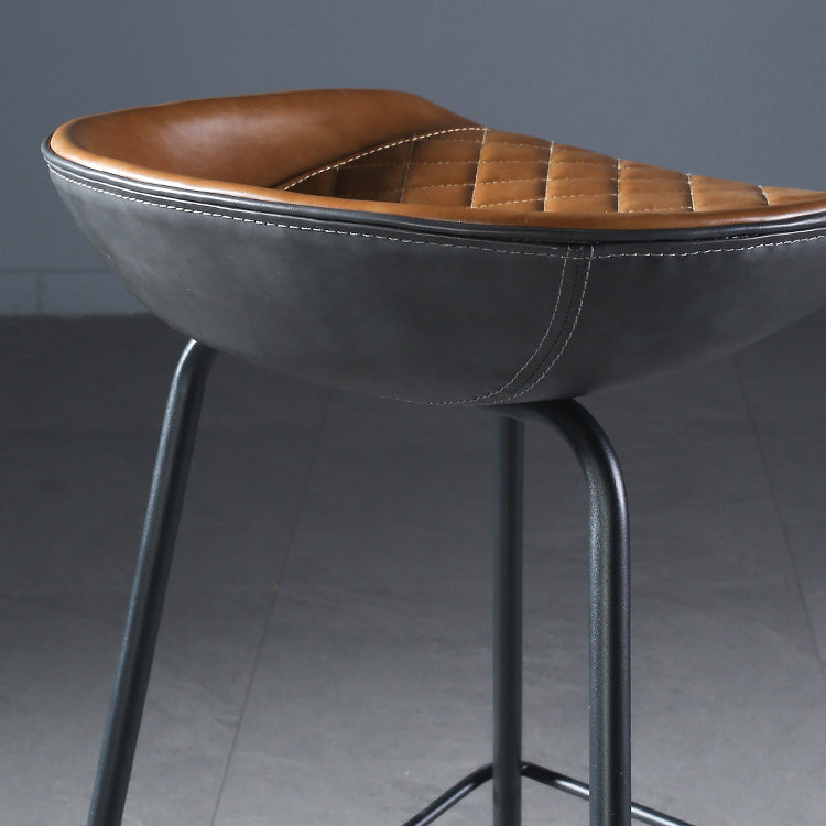 Industrial Matte Finish Leather Barstool Living Room Low Back Stool