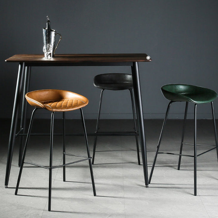Industrial Matte Finish Leather Barstool Living Room Low Back Stool